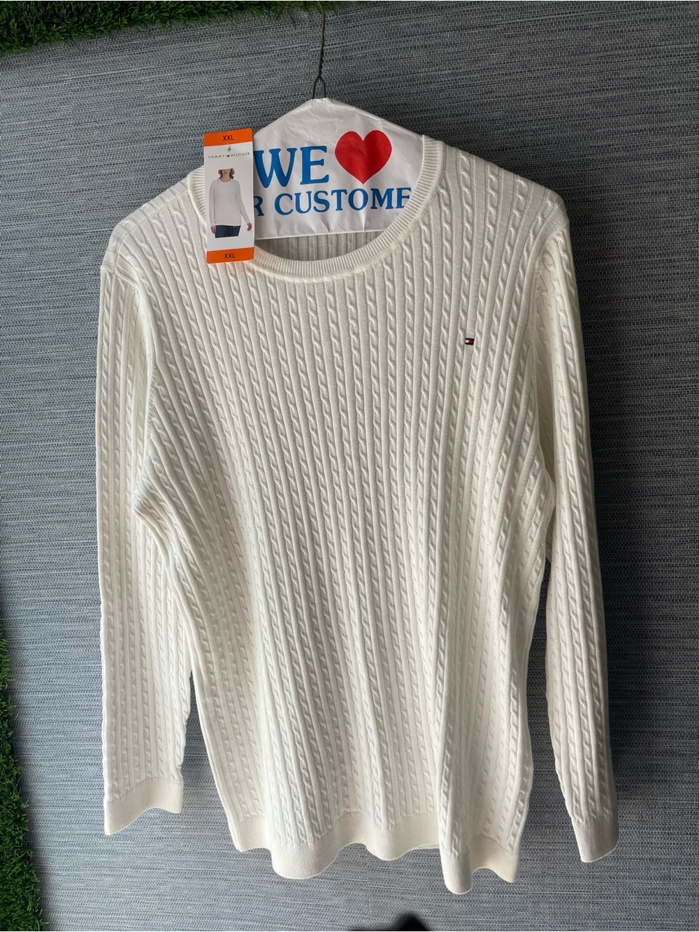 Tommy Hilfiger White Cable Knit Crewneck Sweater